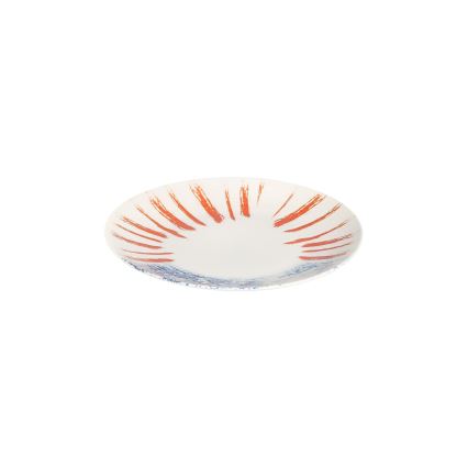 Spisesæt, 24 stk., hvid/rød/blå, porcelæn