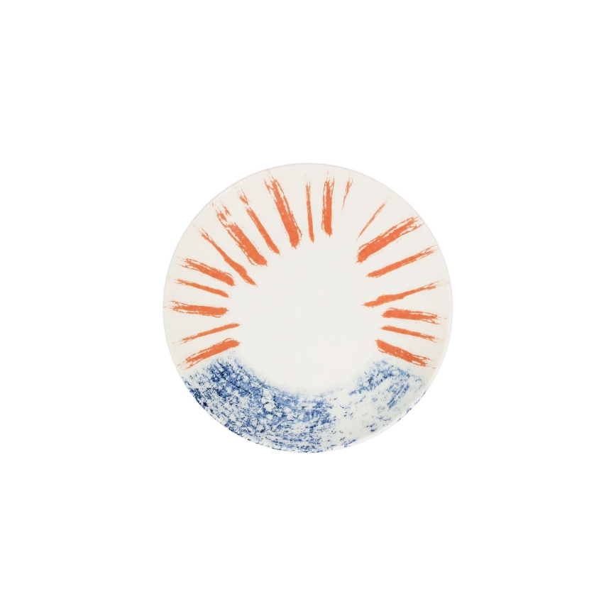 Spisesæt, 24 stk., hvid/rød/blå, porcelæn
