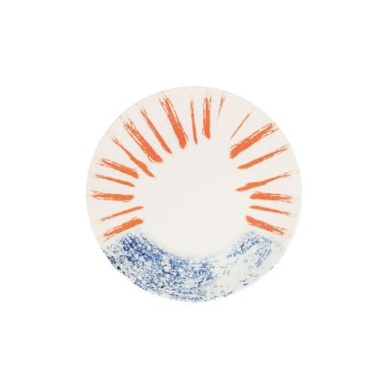 Spisesæt, 24 stk., hvid/rød/blå, porcelæn