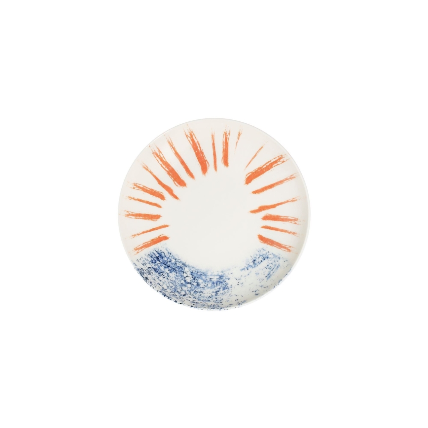 Spisesæt, 24 stk., hvid/rød/blå, porcelæn