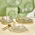 Spisesæt 24 stk. klar/guldfarvet/glas