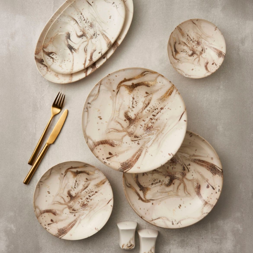 Spisesæt 26 dele beige/brun/porcelæn