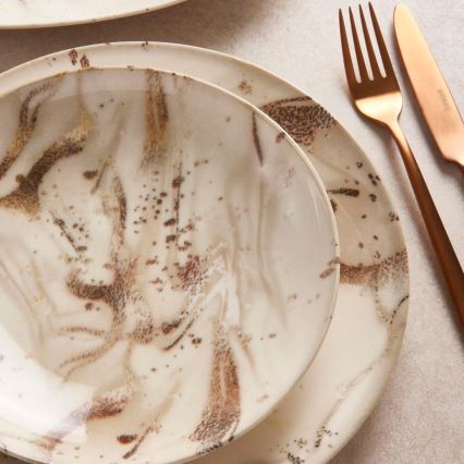 Spisesæt 26 dele beige/brun/porcelæn