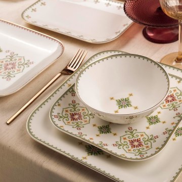 Spisesæt 26 dele hvid/grøn/porcelæn