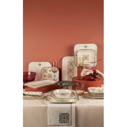 Spisesæt 26 dele hvid/grøn/porcelæn