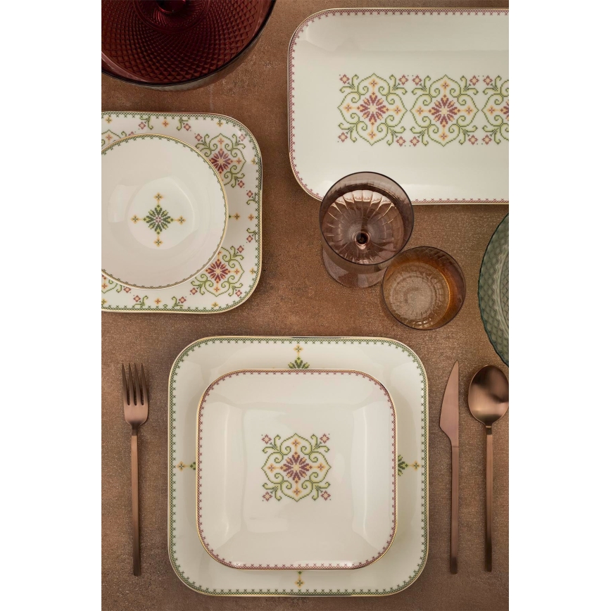 Spisesæt 26 dele hvid/grøn/porcelæn