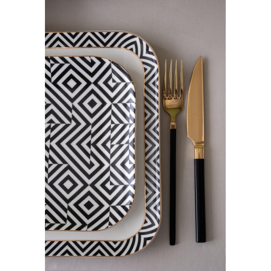 Spisesæt 26 dele hvid/sort/porcelæn