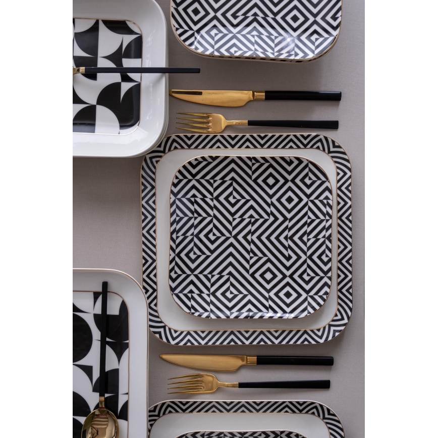 Spisesæt 26 dele hvid/sort/porcelæn