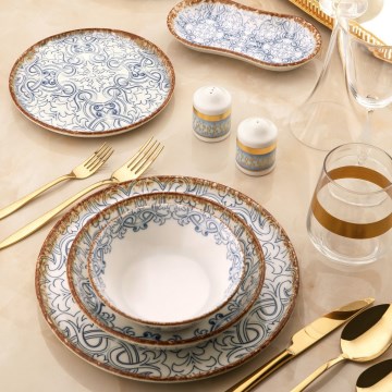 Spisesæt 27 dele blå/brun/porcelæn