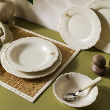 Spisesæt, 27 dele, cremefarvet porcelæn