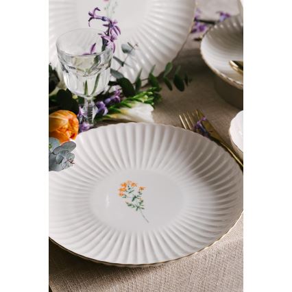 Spisesæt, 27 dele – hvidt porcelæn med gulddetaljer