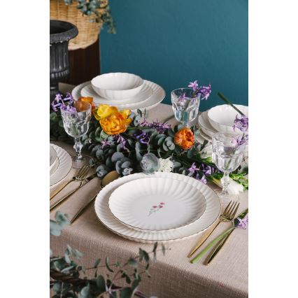 Spisesæt, 27 dele – hvidt porcelæn med gulddetaljer