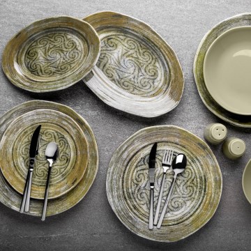 Spisesæt, 29 dele, grøn/porcelæn