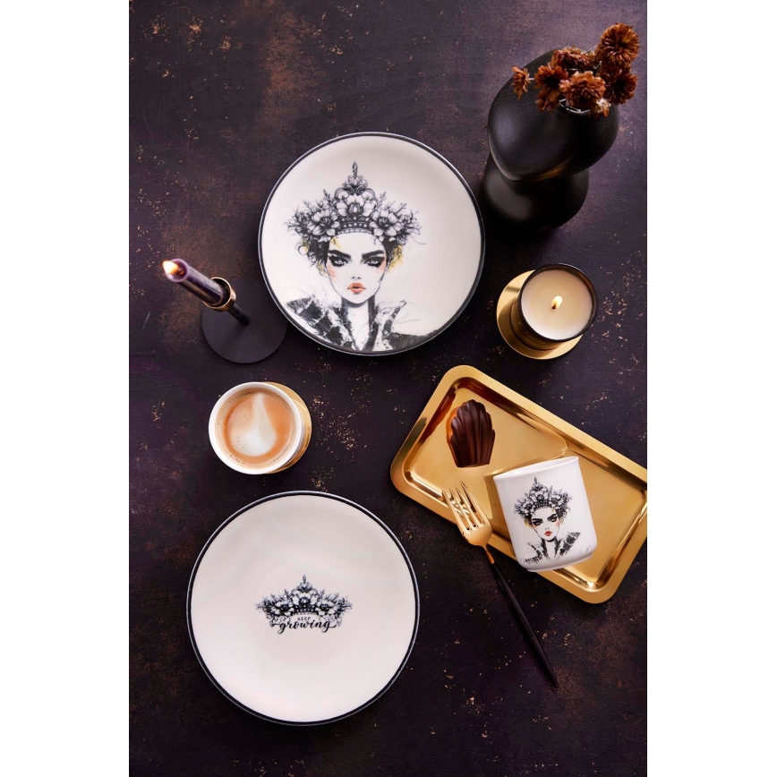 Spisesæt 4 dele sort/hvid/porcelæn