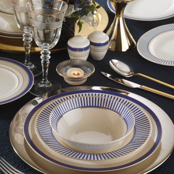 Spisesæt 53 dele hvid/blå/guld/porcelæn