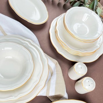 Spisesæt, 53 dele, hvid/guld, porcelæn