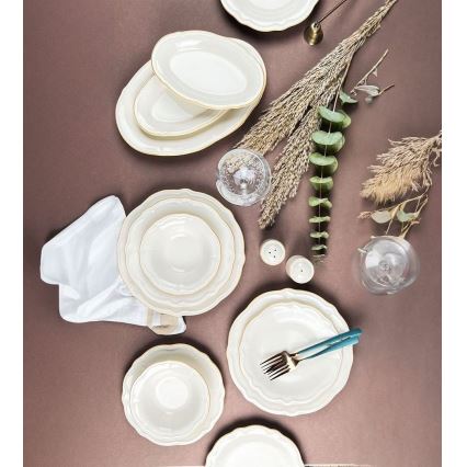 Spisesæt, 53 dele, hvid/guld, porcelæn