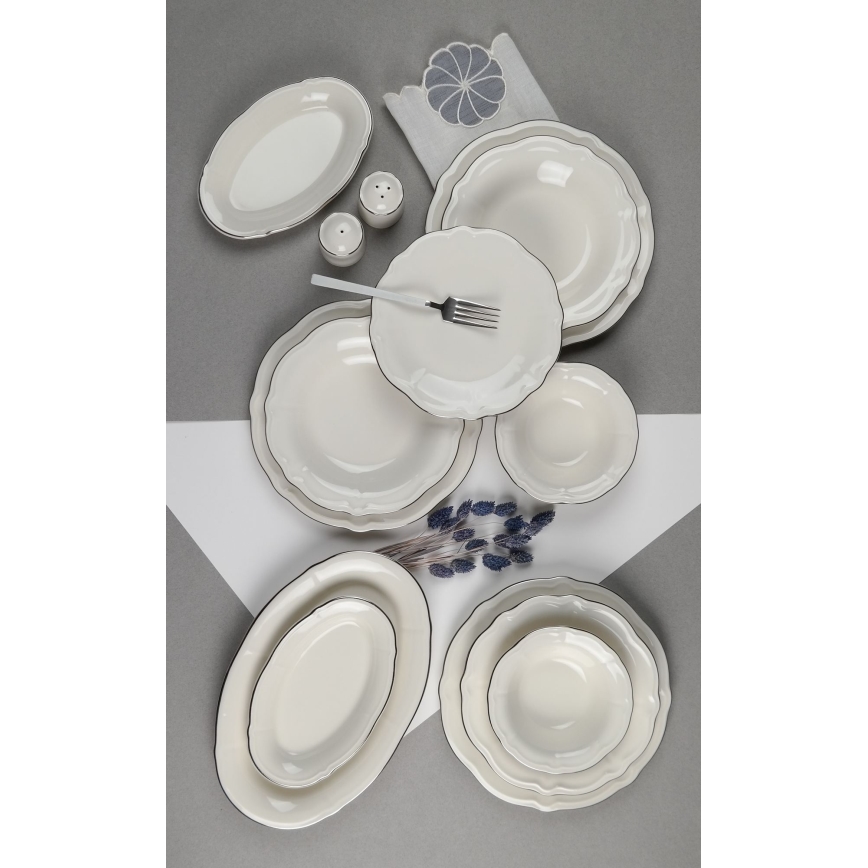 Spisesæt 53 dele hvid/sølv/porcelæn