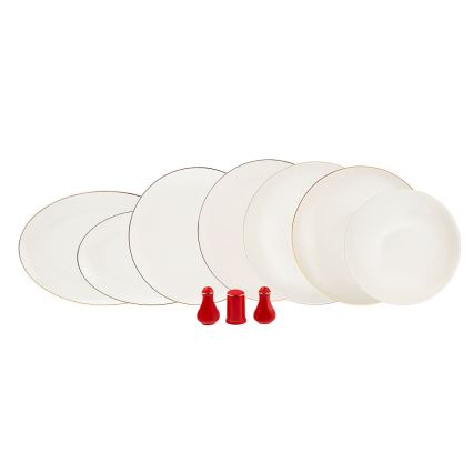 Spisesæt 58 dele hvid/rød/porcelæn