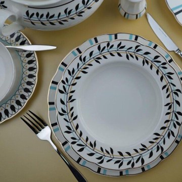 Spisesæt 62 stk. hvid/blå/sort/porcelæn