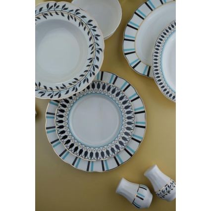 Spisesæt 62 stk. hvid/blå/sort/porcelæn