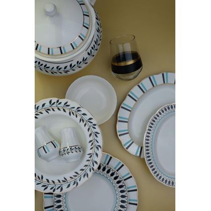 Spisesæt 62 stk. hvid/blå/sort/porcelæn