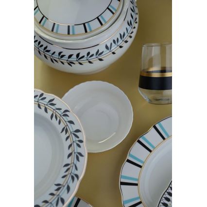 Spisesæt 62 stk. hvid/blå/sort/porcelæn
