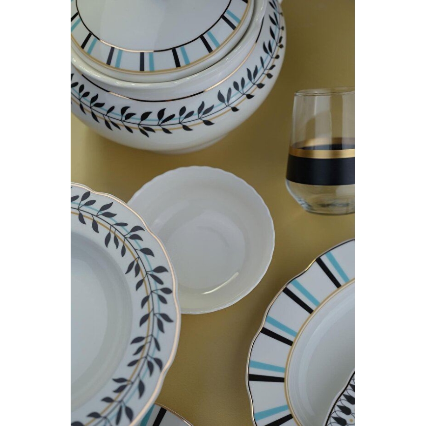 Spisesæt 62 stk. hvid/blå/sort/porcelæn