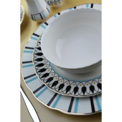 Spisesæt 62 stk. hvid/blå/sort/porcelæn