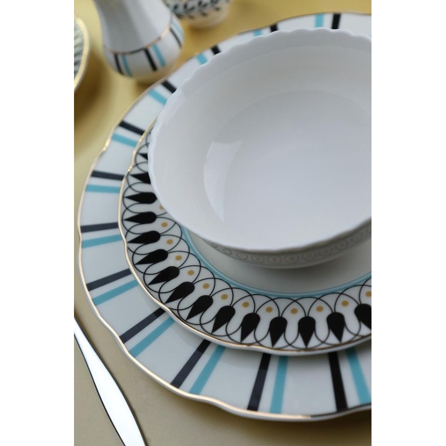 Spisesæt 62 stk. hvid/blå/sort/porcelæn
