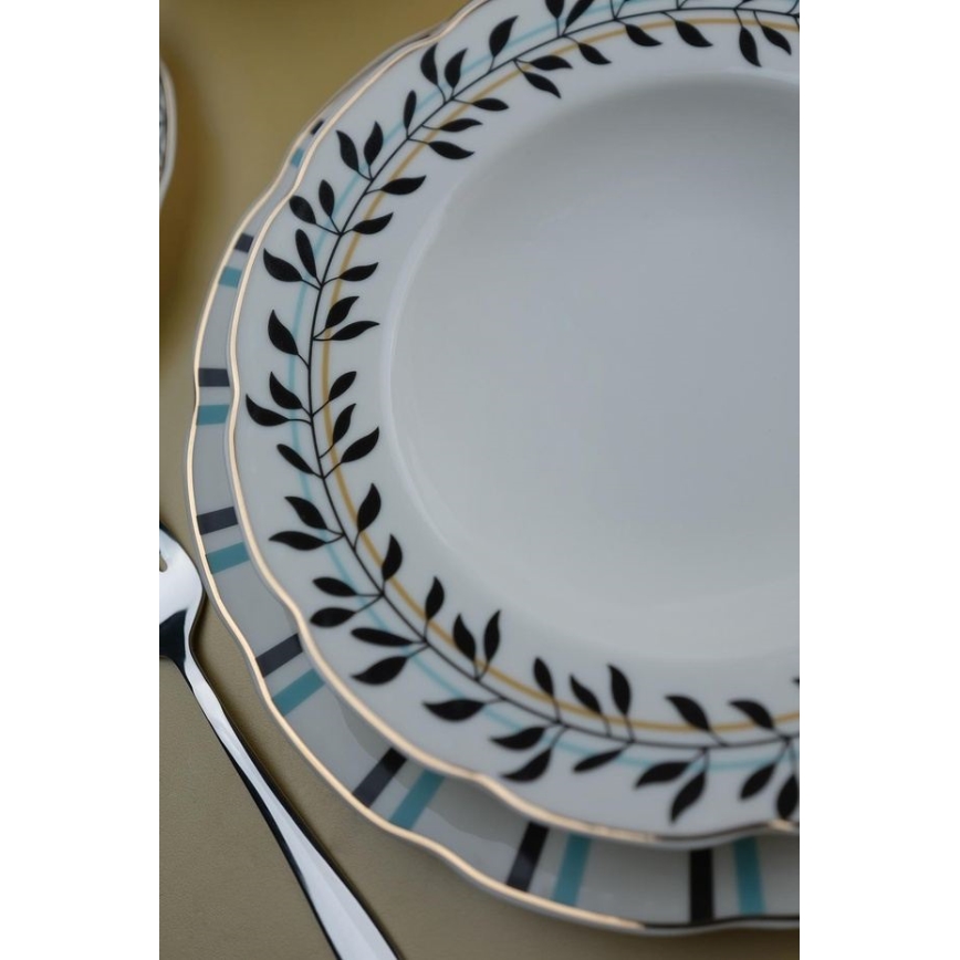 Spisesæt 62 stk. hvid/blå/sort/porcelæn