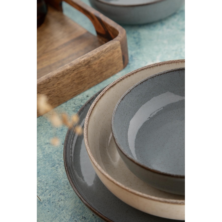 Spisesæt i porcelæn, 16 dele, grå/beige