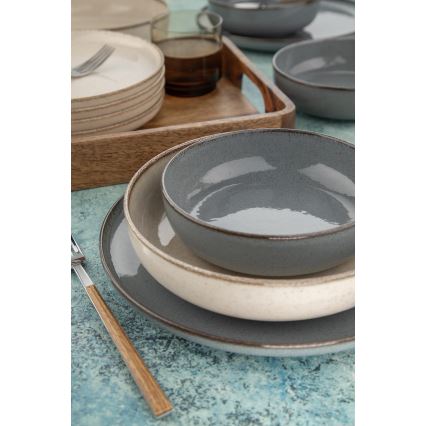 Spisesæt i porcelæn, 16 dele, grå/beige