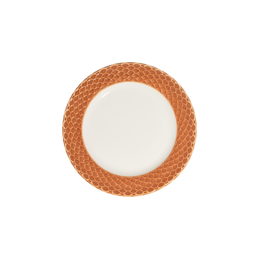 Spisesæt i porcelæn, 24 dele, hvid/orange