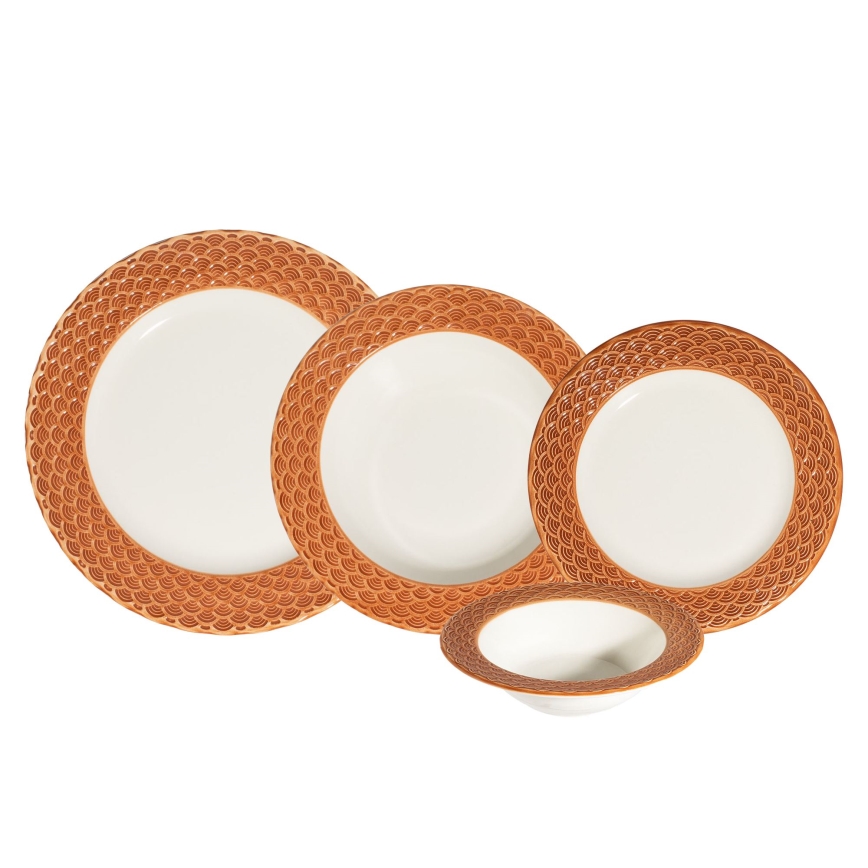 Spisesæt i porcelæn, 24 dele, hvid/orange