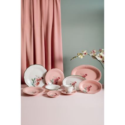 Spisesæt i porcelæn, 27 dele – rosa/hvid