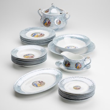 Spisesæt porcelæn 26 stykker blå med perlefinish
