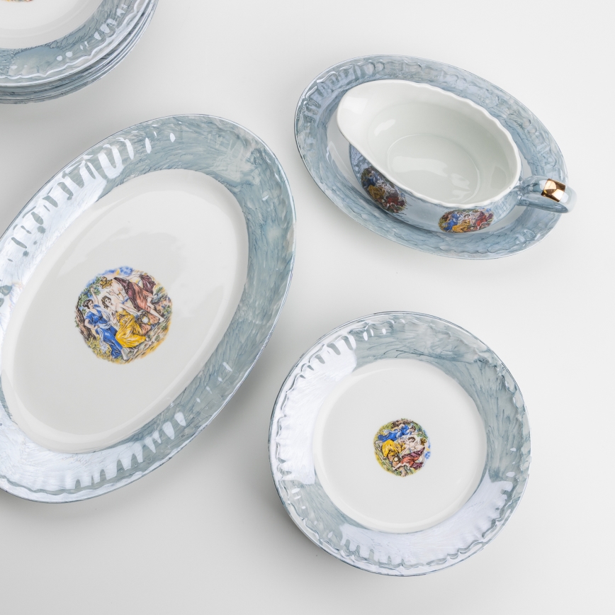 Spisesæt porcelæn 26 stykker blå med perlefinish