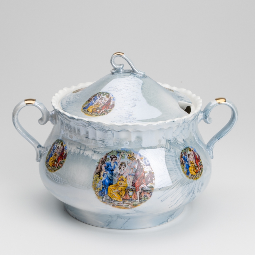 Spisesæt porcelæn 26 stykker blå med perlefinish