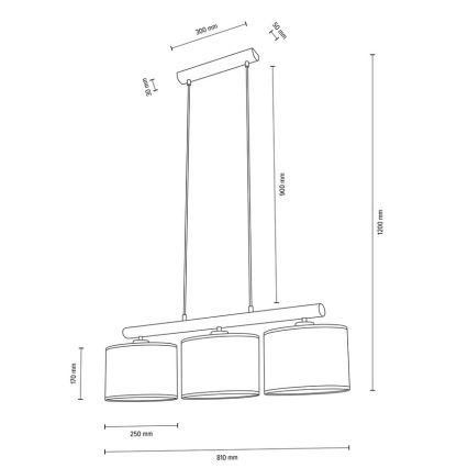 Pendel MERCEDES 3xE27/40W/230V cremefarvet/eg – FSC certificeret