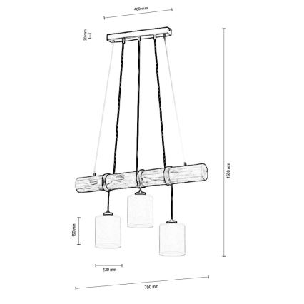 Pendel TRENO 3xE27/25W/230V fyrretræ – FSC certificeret