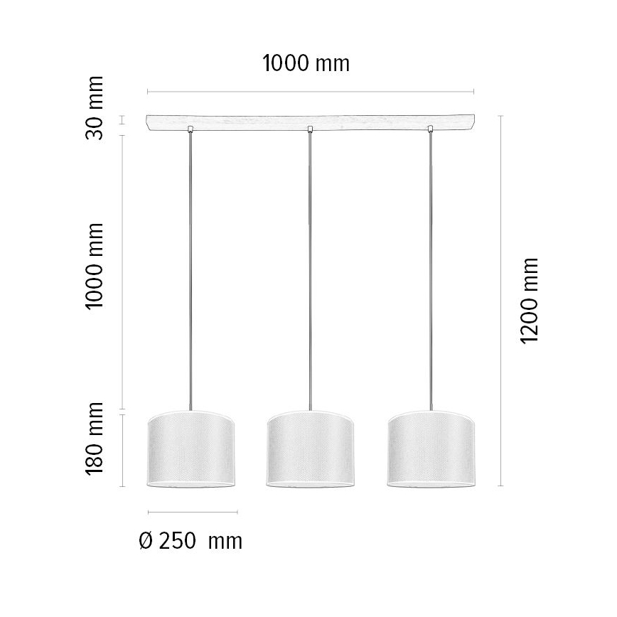 Pendel BENITA 3xE27/40W/230V cremefarvet/eg – FSC certificeret