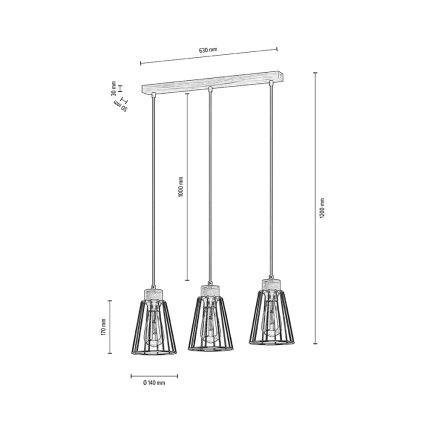 Spot-Light - Pendel ORAZIO 3xE27/60W/230V egetræ - FSC-certificeret