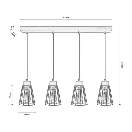 Spot-Light - Pendel ORAZIO 4xE27/60W/230V Birk