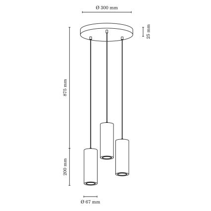 LED pendel PIPE 3xGU10/5W/230V mat egetræ - FSC-certificeret