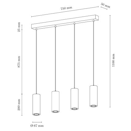 LED pendel PIPE 4xGU10/5W/230V mat eg - FSC-certificeret