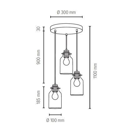 Loftlampe på ledning ALESSANDRO 3xE27/60W/230V bøg