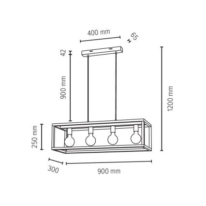 Pendel KAGO 4xE27/60W/230V mat eg - FSC-certificeret