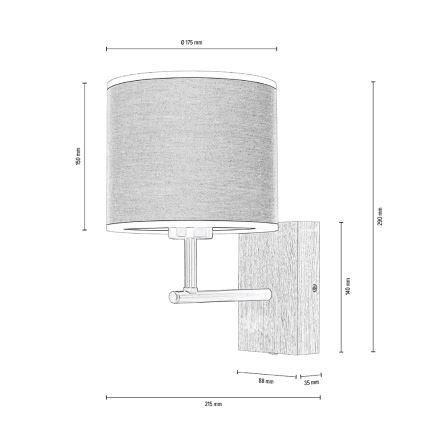 Væglampe BOHO 1xE27/25W/230V eg - FSC-certificeret