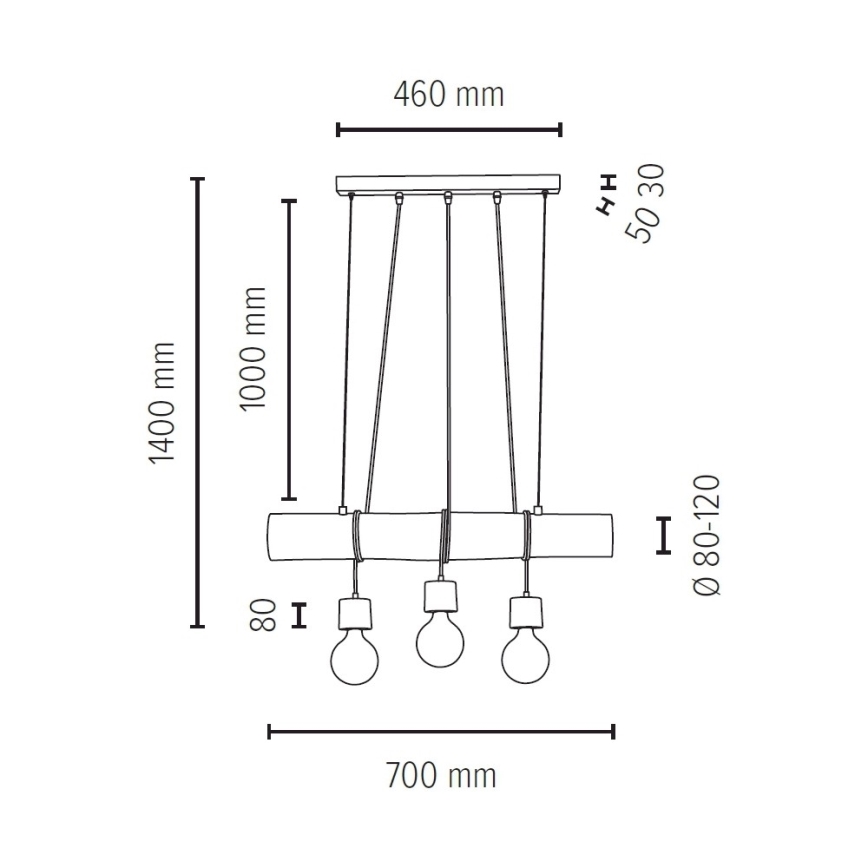 Pendel TRABO 3xE27/60W/230V fyrretræ